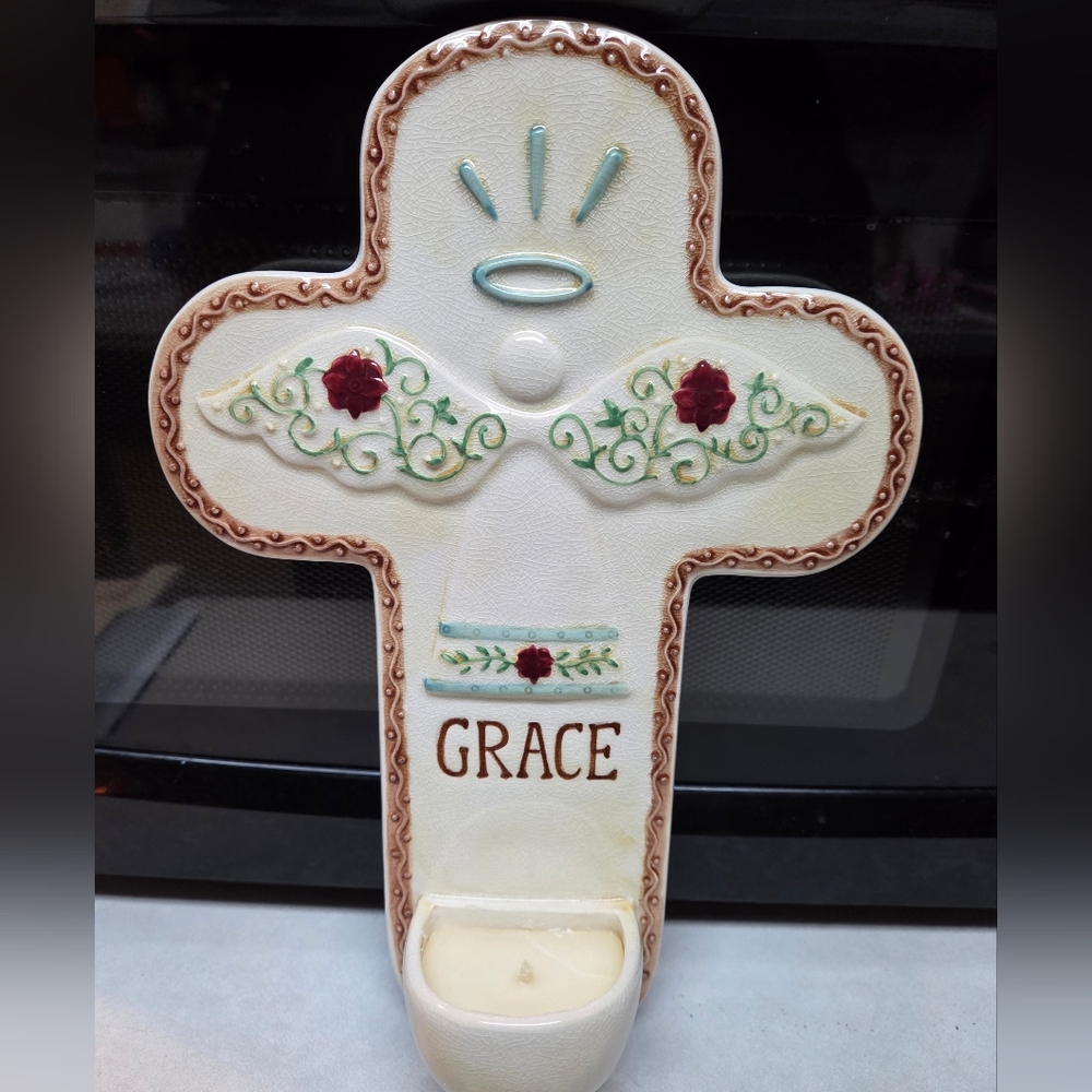 Vtg Amsan Ceramic Grace Wall Decor With Candle No Offers